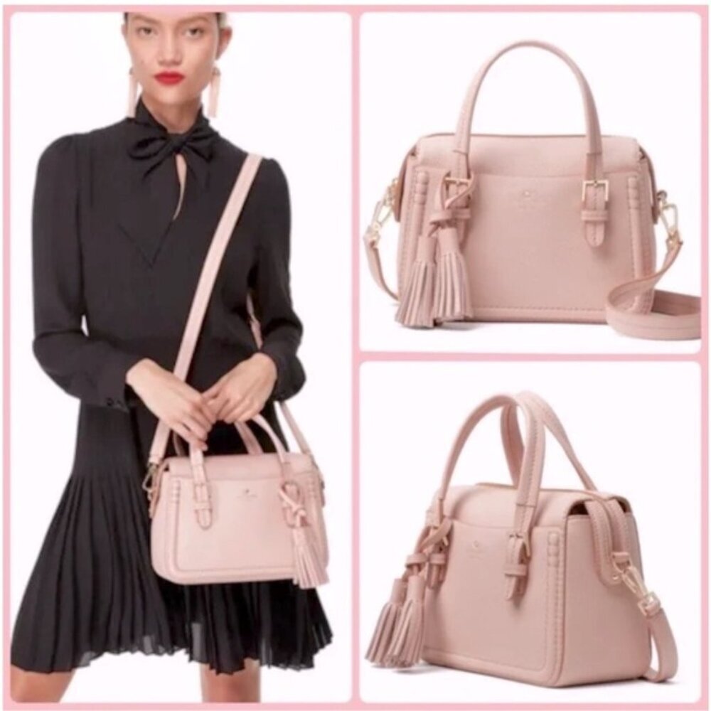 Kate Spade NEW Elowen Leather Pebbled Bag Satchel Shoulder Crossbody Beige Blush